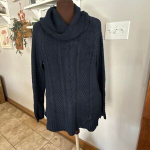 Cabi cowl neck chunky cable knit sweater womens size small navy blue cozy